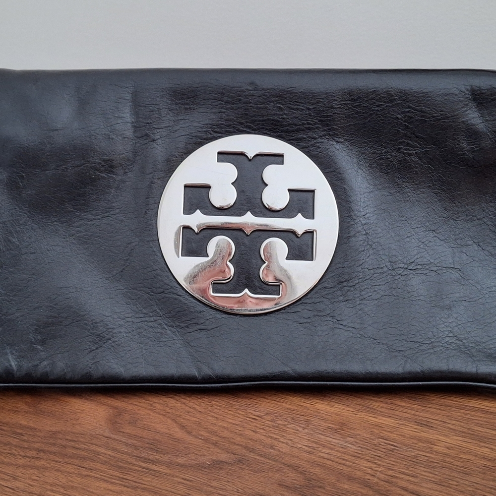 Tory Burch Black and Silver Wristlet Clutch